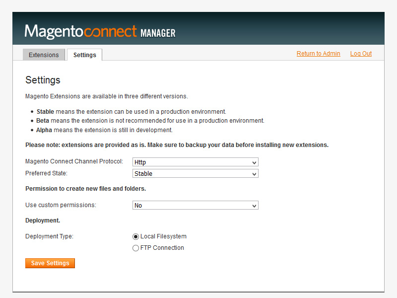 Magento Connect Manager - Cannot connect to host